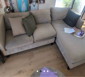 Beige Fabric Sectional Sofa with Chaise