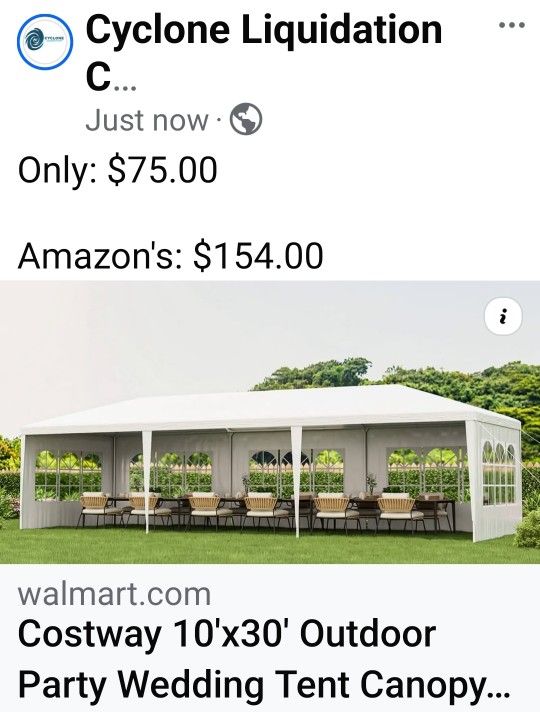 Costway 10'x30' Outdoor Party Wedding Tent Canopy Heavy duty Gazebo