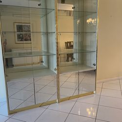 Pair of vintage mid-century modern brass and glass display cabinets - Excellent Condition - 34” x 19” x 80”