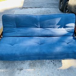 Nice Condition Futon Blue With Brown Wood Base 