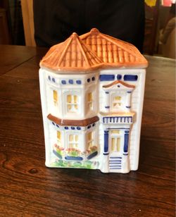 Vintage Avon Ceramic Townhouse Canister Collection. Set of 3. Hand Painted in Brazil