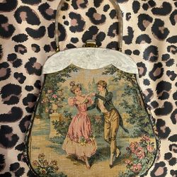 1950s Vintage Roses Floral Tapestry Handbag With Lucite Frame Or Best Offer