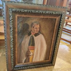 FRAMED VINTAGE OIL ON WOOD RELIGIOUS FIGURE