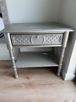 Silver Painted Nightstand with Drawer and Shelf