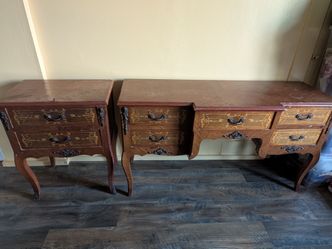 Stunning ornate Antique Wood dressers desk set of 2
