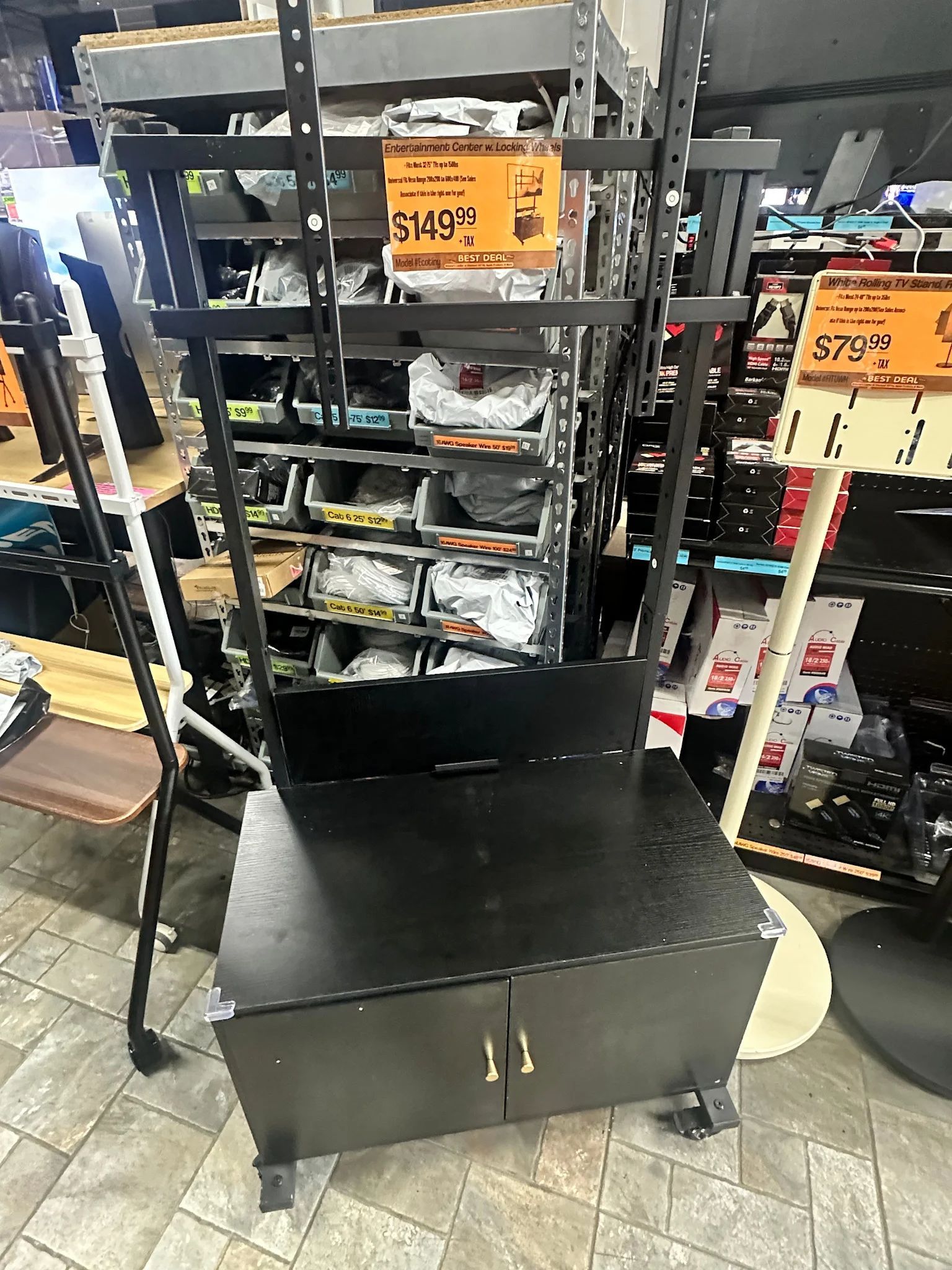 SALES ON ALL TVS!!! ENTERTAINMENT CENTER WITH LOCKABLE WHEELS, ROLLING TV CART FOR 32-75 INCH TVS UP TO 150 LBS, HEIGHT ADJUSTABLE MOBILE TV STAND WIT