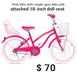 Brand New Pink Bike 20 In With Doll's Seat