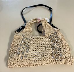 BTB Los Angeles Raffia Bag with Rhinestones