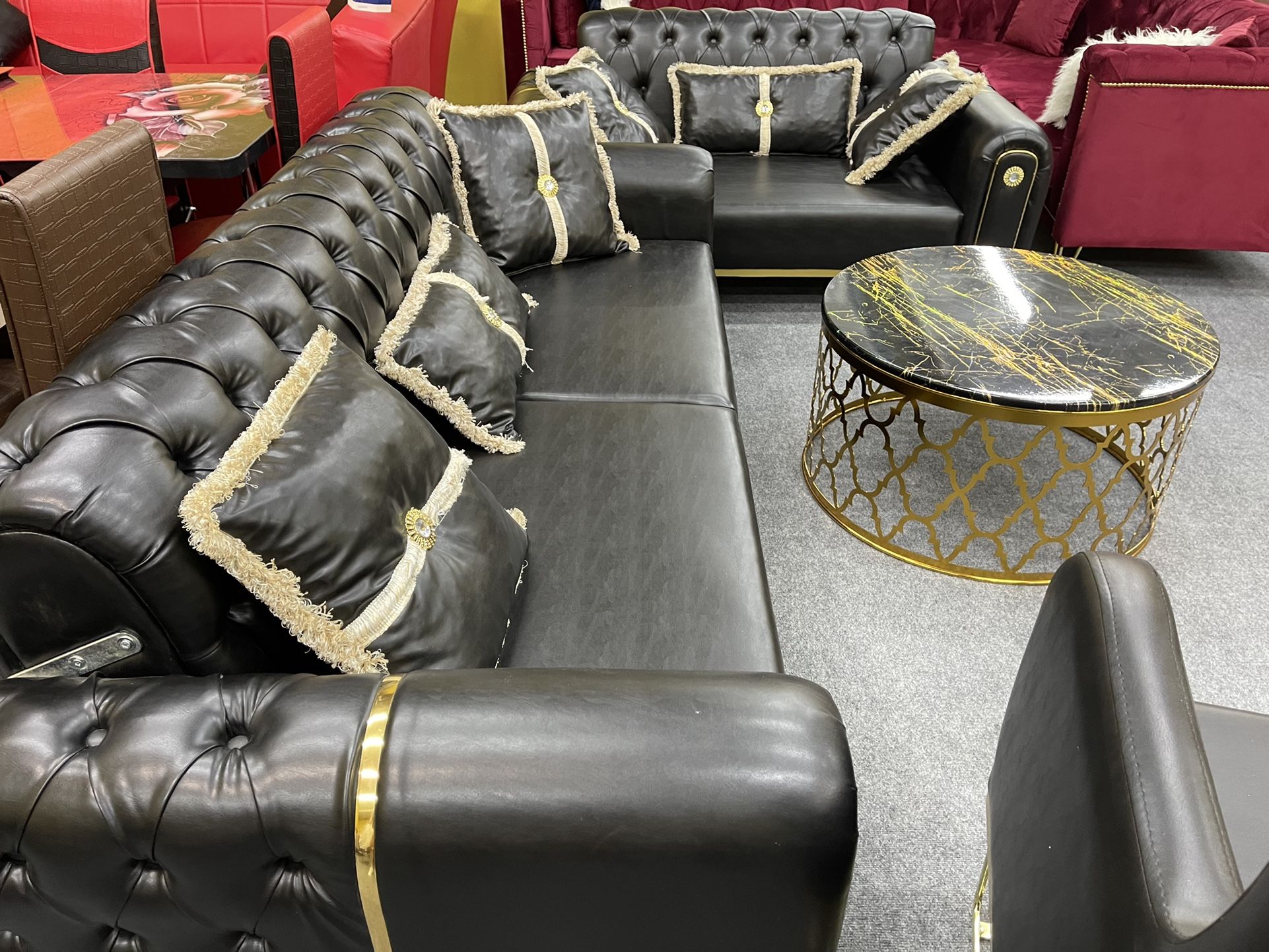 New In The Box π¦ Black Leather Living Room Sofa Set 3pc - Delivery And Financing Available