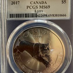 2017 1oz PCGS MS69 CANADA LYNX SILVER COIN 
