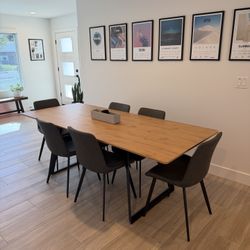 Modern mid-Century Dining Table Dining Table and Chairs for 6 Rectangular Wooden