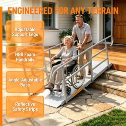 8 FT Foldable Aluminum Wheelchair Ramp with Handrails & Adjustable Legs