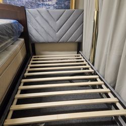 Brand New Light Gray Linen Twin Platform Bedframe