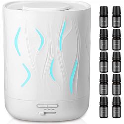 Large Capacity 700ML Ultrasonic Cool Mist Portable Air Humidifier Aromatherapy Diffuser with Therapeutic 10 Oils Set for Home Room Bedroom - White
