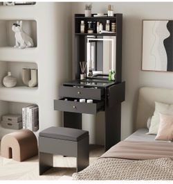 ❤️🔥 #B Small Vanity Desk with Mirror & Foldable Side Panel