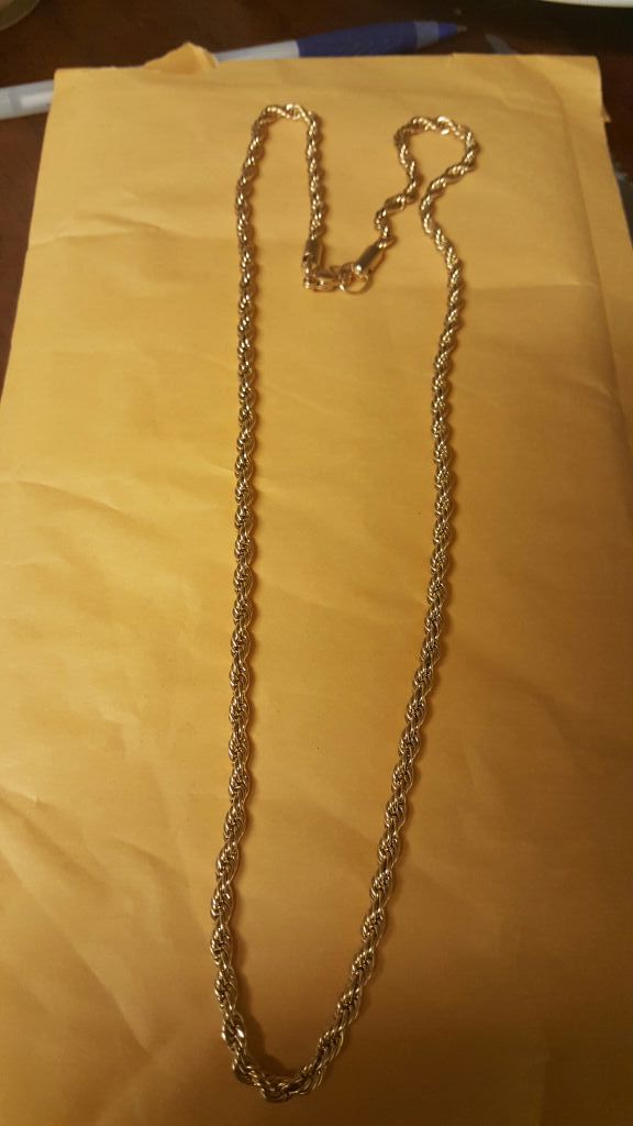 18k gold plated stainless steel rope chain 24"