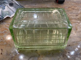 Vintage Glass Butter Tray Green 