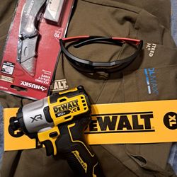 **NEW DEWALT XR 20V IMPACT 3 SPEED, HUSKY KNIFE ,SAFETY GLASSES MILWAUKEE,  SHIRT  DEWALT  XL.$130