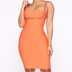 Orange Bandage Rhinestone Dress