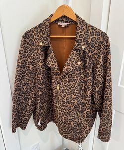 Philosophy Women’s Leopard Print Faux Suede Moto Jacket – Size 2X