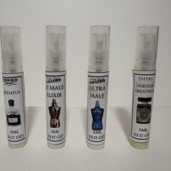 Hand-Decanted Niche Cologne Sample Pack | Creed Aventus, Ultra Male, Le Male Elixir, Oud for Greatness 5ML x4