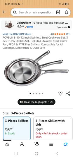 ROVSUN 3-Piece Stainless Steel Skillet Set