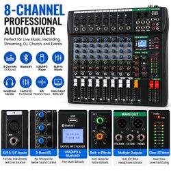 Professional 8-Channel Audio Mixer – Bluetooth & USB