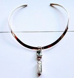 "NEW" GORGEOUS Solid Sterling Silver Collar & Sterling Silver Full -Cut Blue Topaz & Natural Pearl Pendant