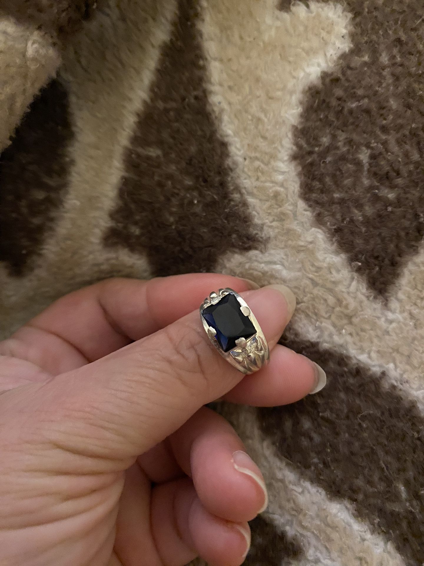 Real 925 Sterling Silver Blue Saphire Ring Size 8