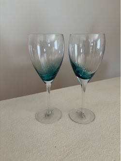 Set of 2 Roscher & Co Wine Glasses Teal Blue Air Bubbles