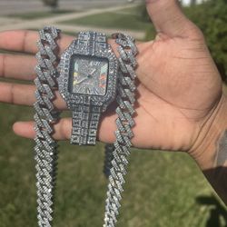 Moissanite Chain And Watch