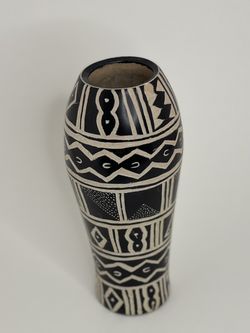 Heavy Hand Carved Ceramic Vase