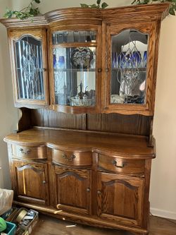 China Hutch And Table With 4 Chairs, Leather Sofa Set