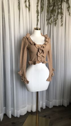 Knit Ruffle Trim Crop Sweater Size XS