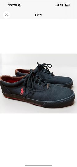 Polo Ralph Lauren Men Harvey Canvas Tennis Shoes Black Red Vaughn-Ne Size 9