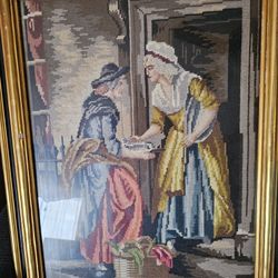 Needlepoint Tapestry 1947 26.5"× 20.5" Framed 