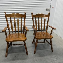 Vintage Maple Wood Heavy Duty Armed Dining Chairs - Set of 2
