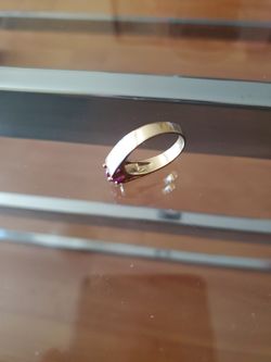 14k Solid Yellow Gold Ring With Pink Saphire