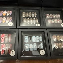 Large Press On Nails - Handmade 3D False Nails Long Almond 10 Pcs ReusableABS Material Finger Painting Nail Tip French Salon Design- L size