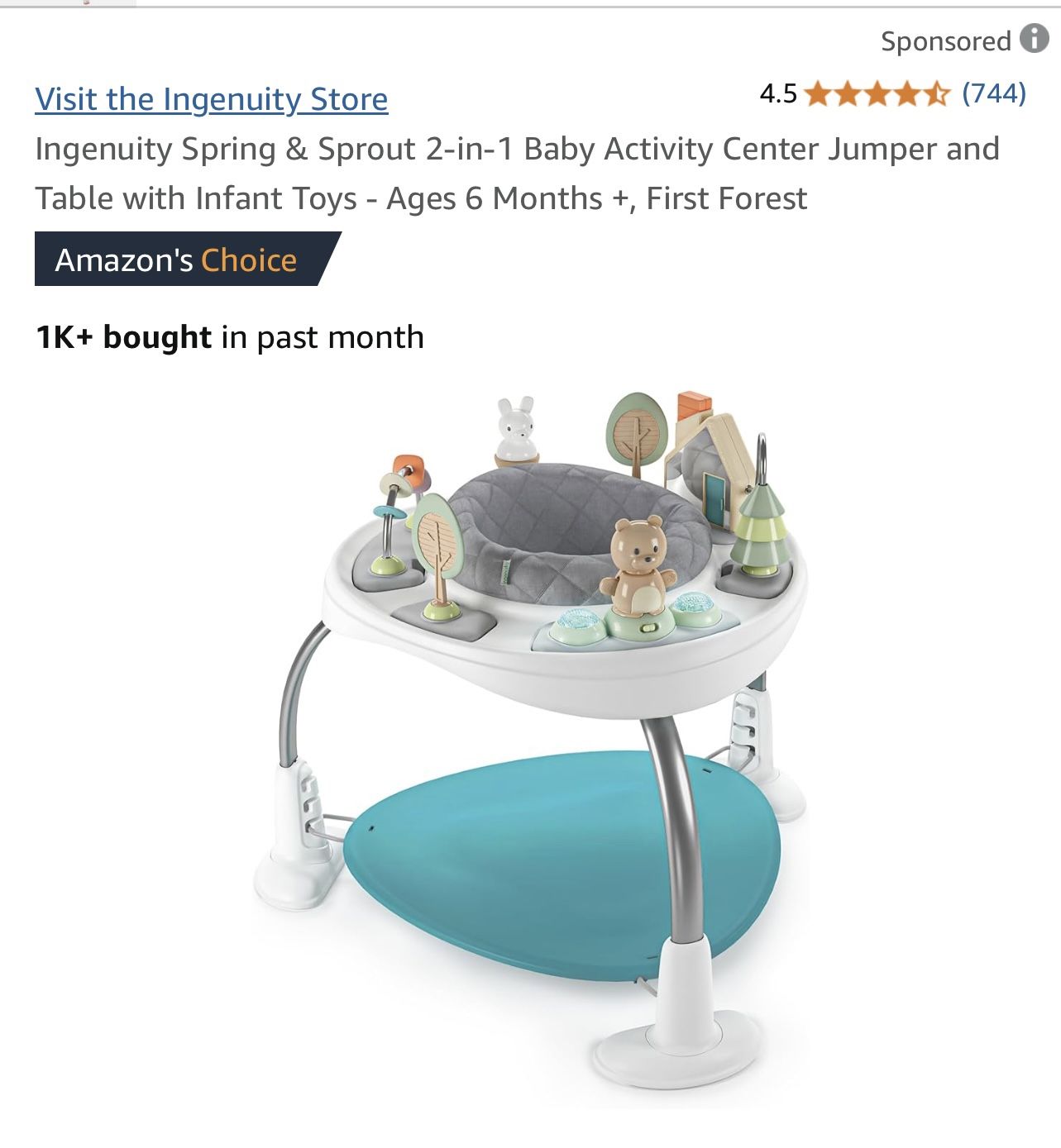 Ingenuity Spring & Sprout 2-in-1 Baby Activity Center Jumper and Table with Toys
