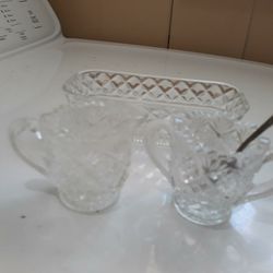 Antique Pressed Glass Sugar, Creamer, Dish, Spoon
