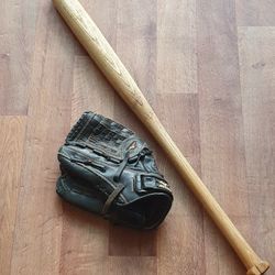 Old Baseball Bat And Glove