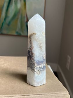 Druzy Moss Agate Tower ( H6” ) firm on price