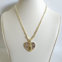 Necklace Chain Virgen De Guadalupe Gold Plated Oro Laminado 