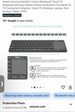 Arteck Bluetooth Keyboard with Touchpad & 7-Color Backlighting