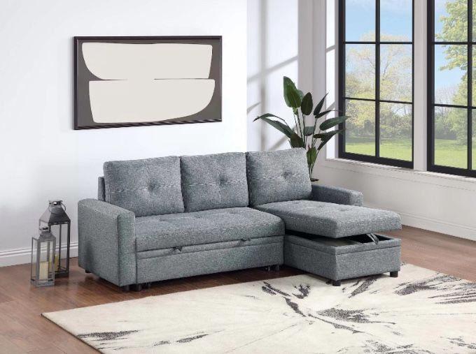 Charcoal gray Convertible sofa sleeper sectional with pull-out bed reversible chaise with storage