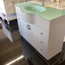 48” Bathroom Vanity Cabinet Solid Wood Glass Top Ready For Pick Up 