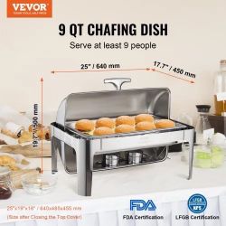 8 Qt Stainless Steel Chafer with Full Size Pan, Rectangle Catering Warmer Server with Lid