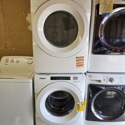 New Open Box Whirlpool Front Loading Washer And Stackable Gas Dryer Set 