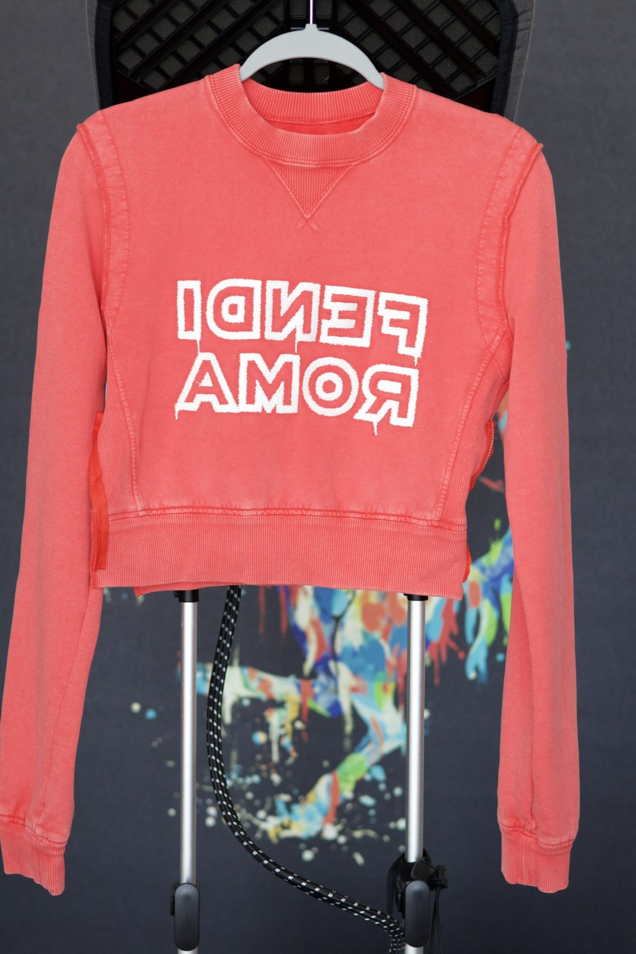 Fendi Roma Woman’s Sweater Woven Fabric Coral +Chalk XS Size Brand New With Tags